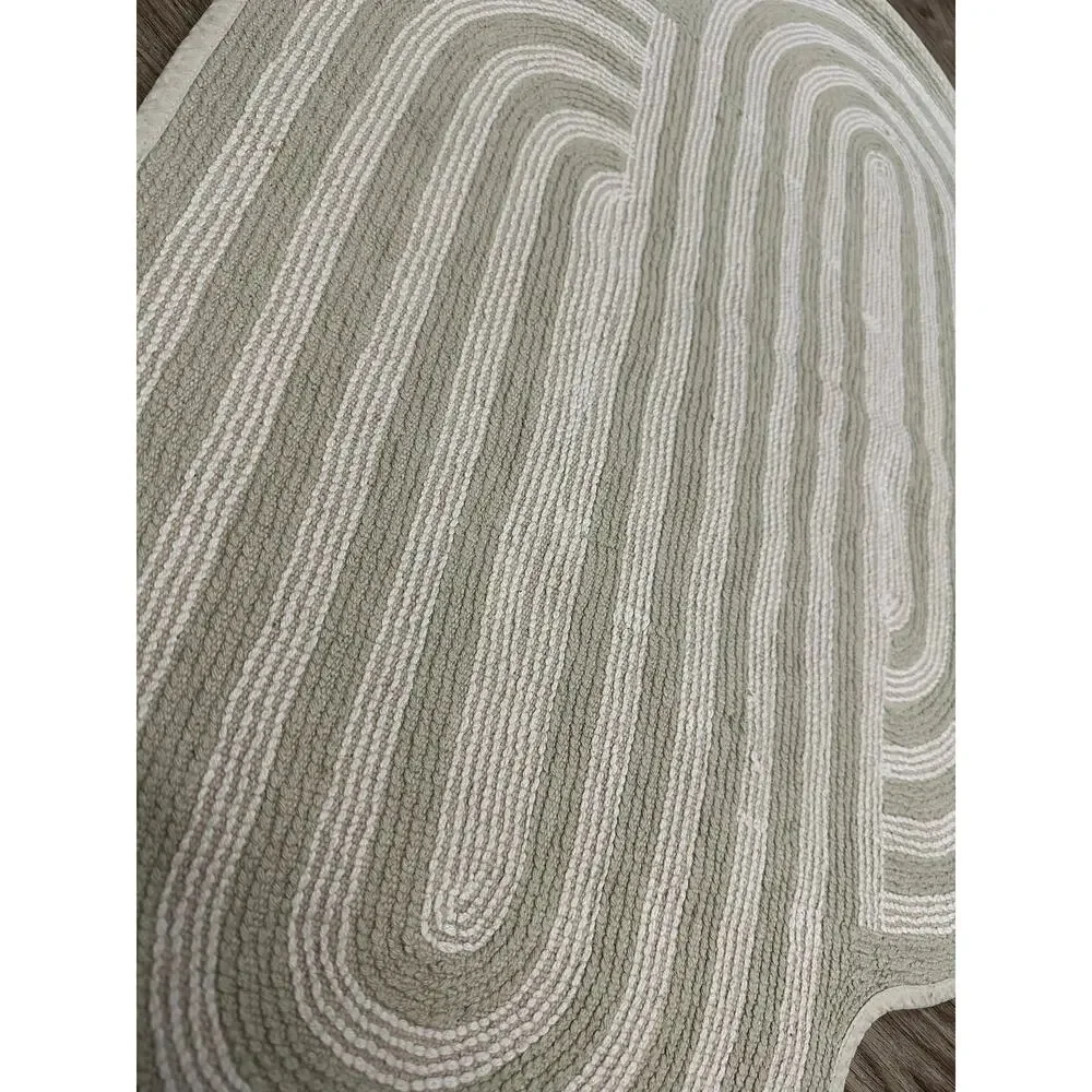 West Elm Swirl Runway Organic-Shape Bath Rug Sage Green 100% Cotton 23” x 37”